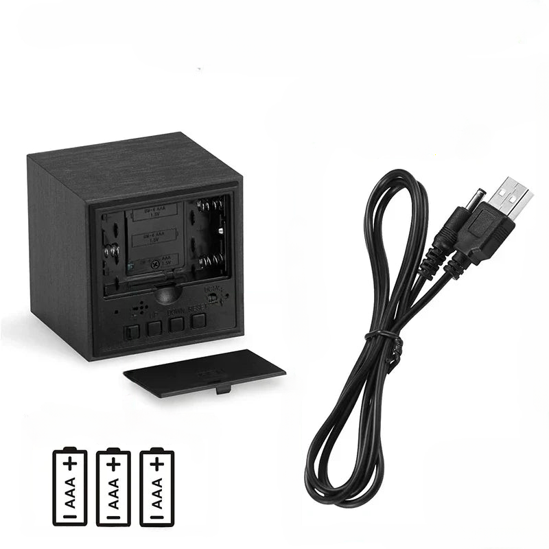 Réveil bois noir cube