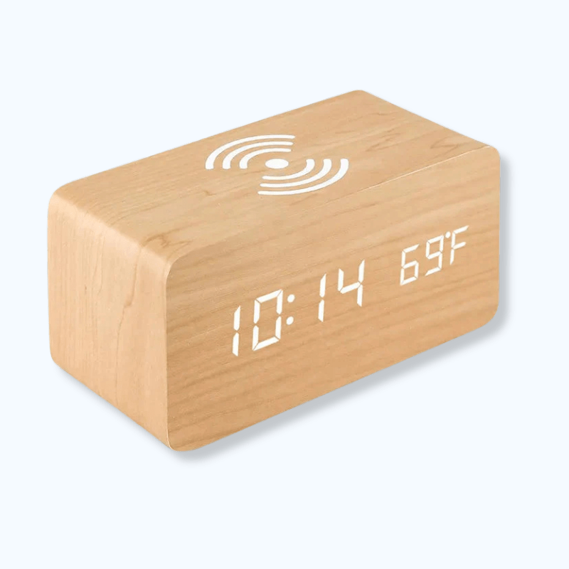 Réveil bois chargeur induction
