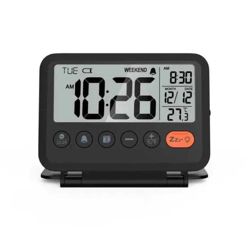 Iwobi Petit Réveil De Voyage Digital Silencieux - Grand Écran LCD Avec Date, Température Et Lumière Nocturne