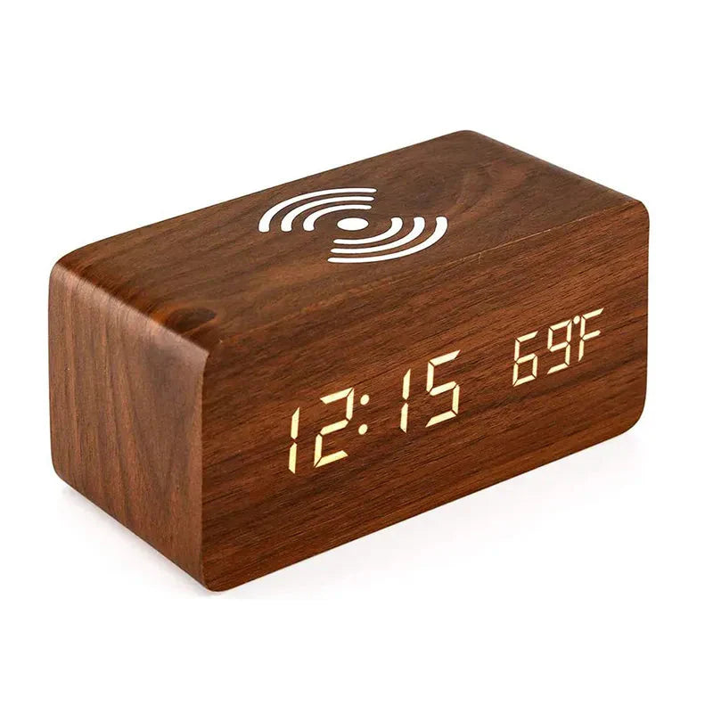 Réveil bois chargeur induction