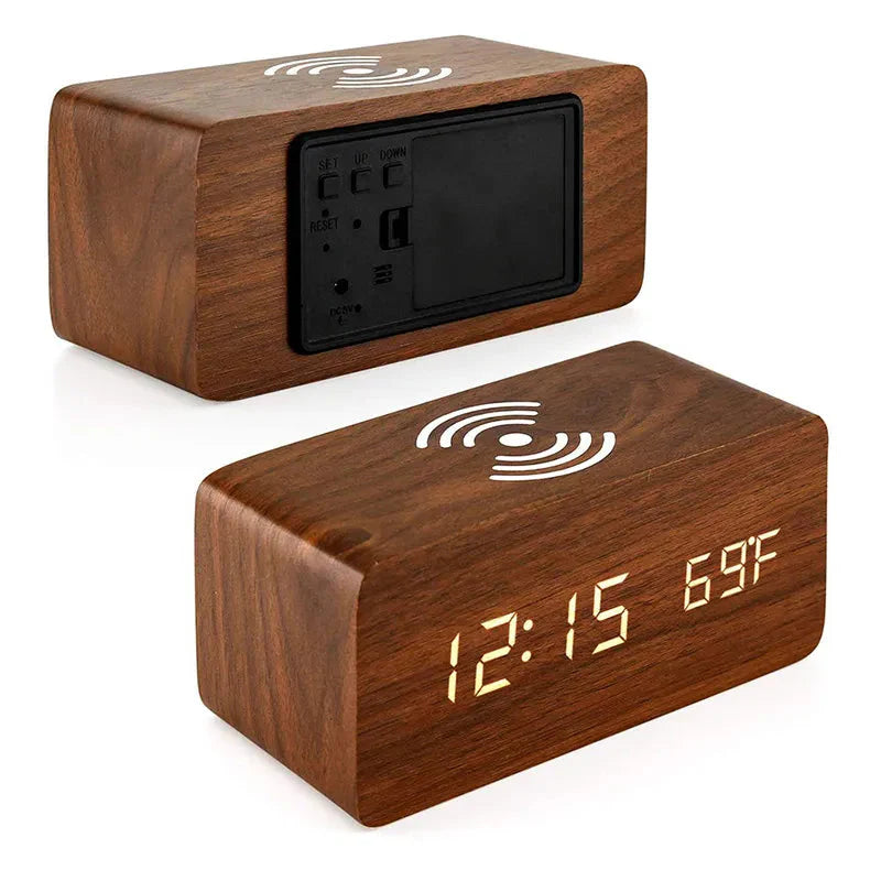 Réveil bois chargeur induction