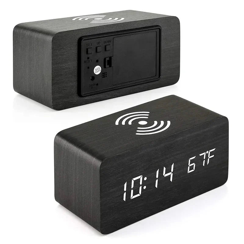 Réveil bois chargeur induction