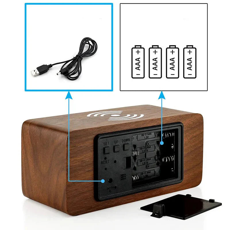 Réveil bois chargeur induction