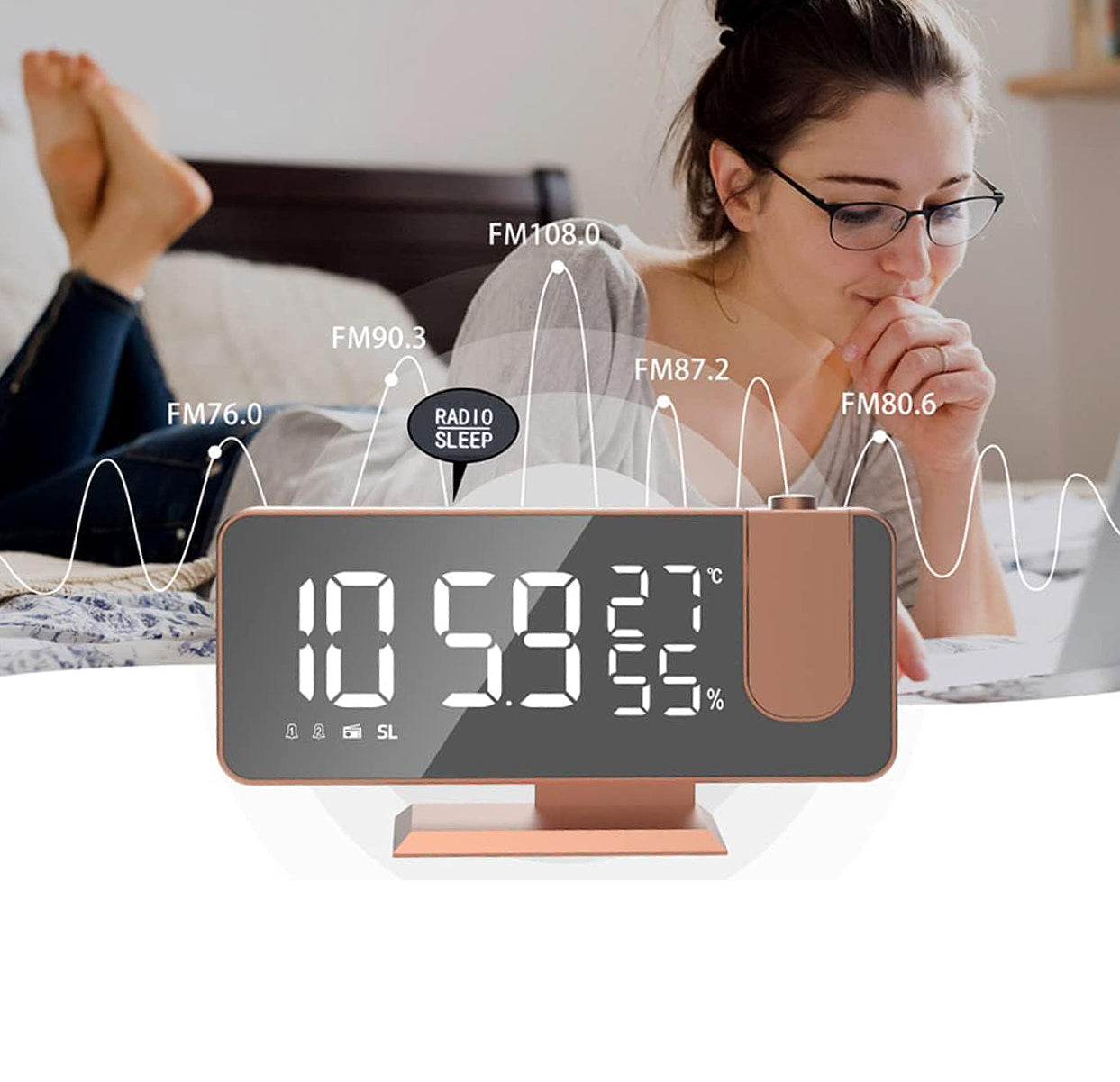 Réveil projecteur rose gold